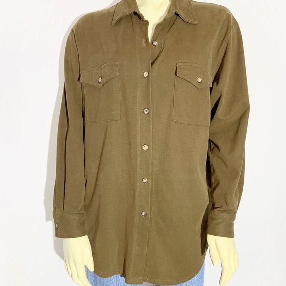 Vintage JONES NEW YORK Cotton Knit Button Down Shirt in Khaki / size Small - Picture 4 of 8